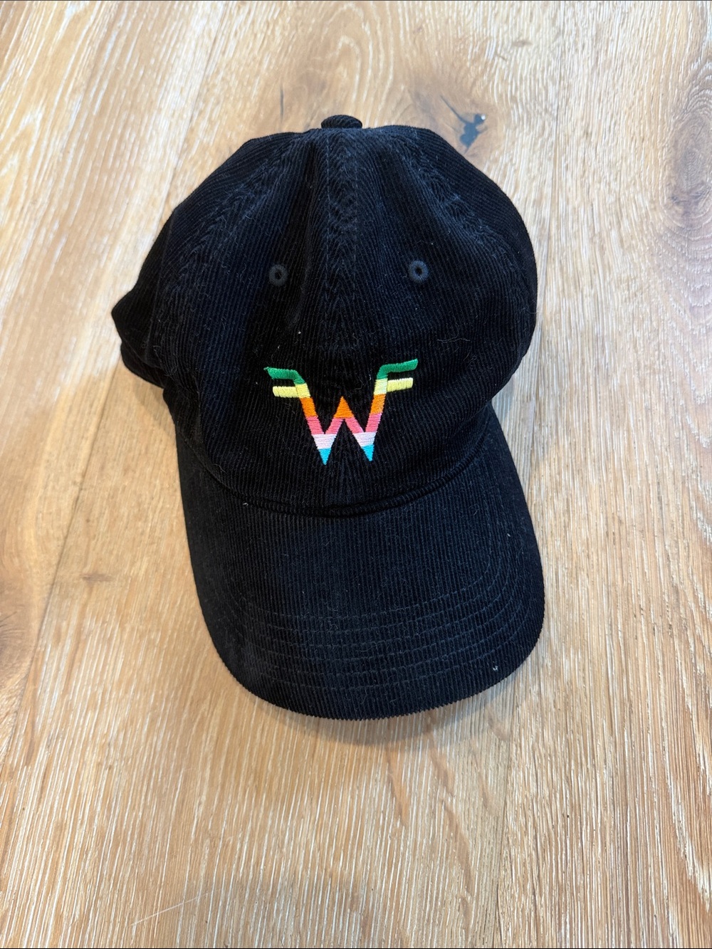 Black Corduroy Cap with Multicolor weezer logo Embroidery